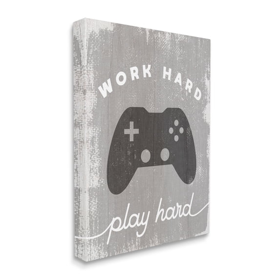 Stupell Industries Work Hard Play Hard Vintage Distressed Game Controller Beauty & Fashion Painting Gallery Wrapped Canvas Print Wall Art, 30 x 40