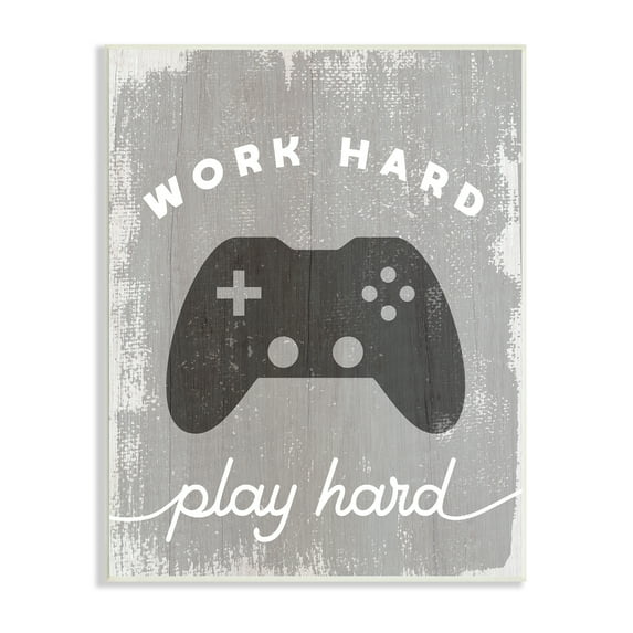 Stupell Industries Work Hard Play Hard Vintage Distressed Game Controller Beauty & Fashion Painting Unframed Art Print Wall Art, 13 x 19
