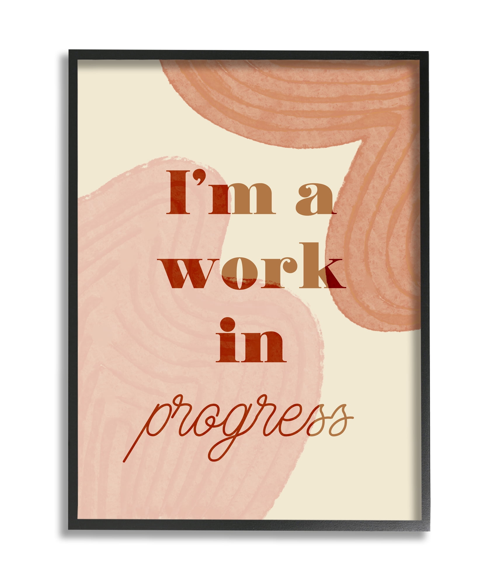 Stupell Industries Work In Progress Phrase Abstract Warm Shapes Black Framed, 16 x 20, Design by Daphne Polselli