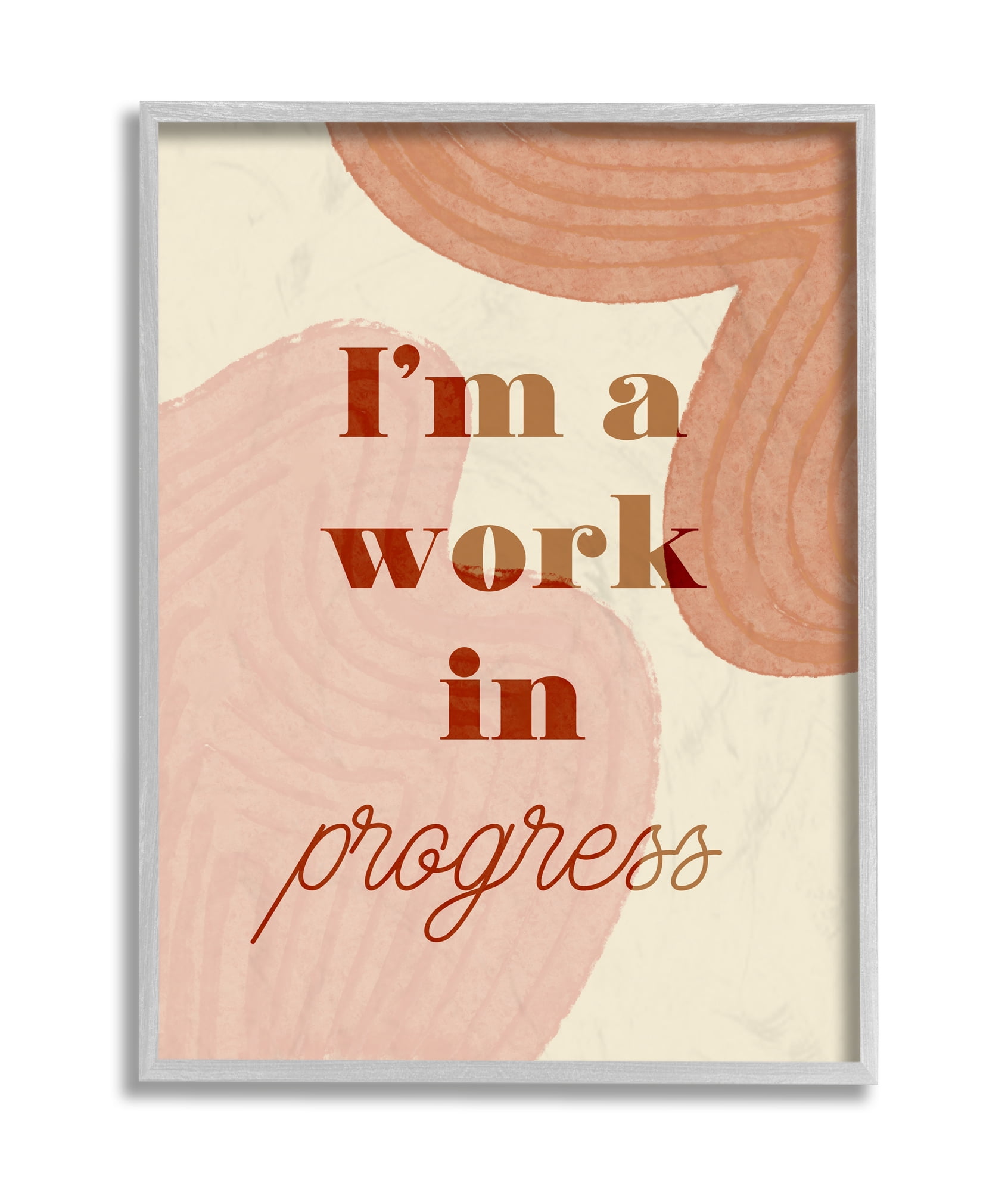 Stupell Industries Work In Progress Phrase Abstract Warm Shapes Grey Framed, 16 x 20, Design by Daphne Polselli