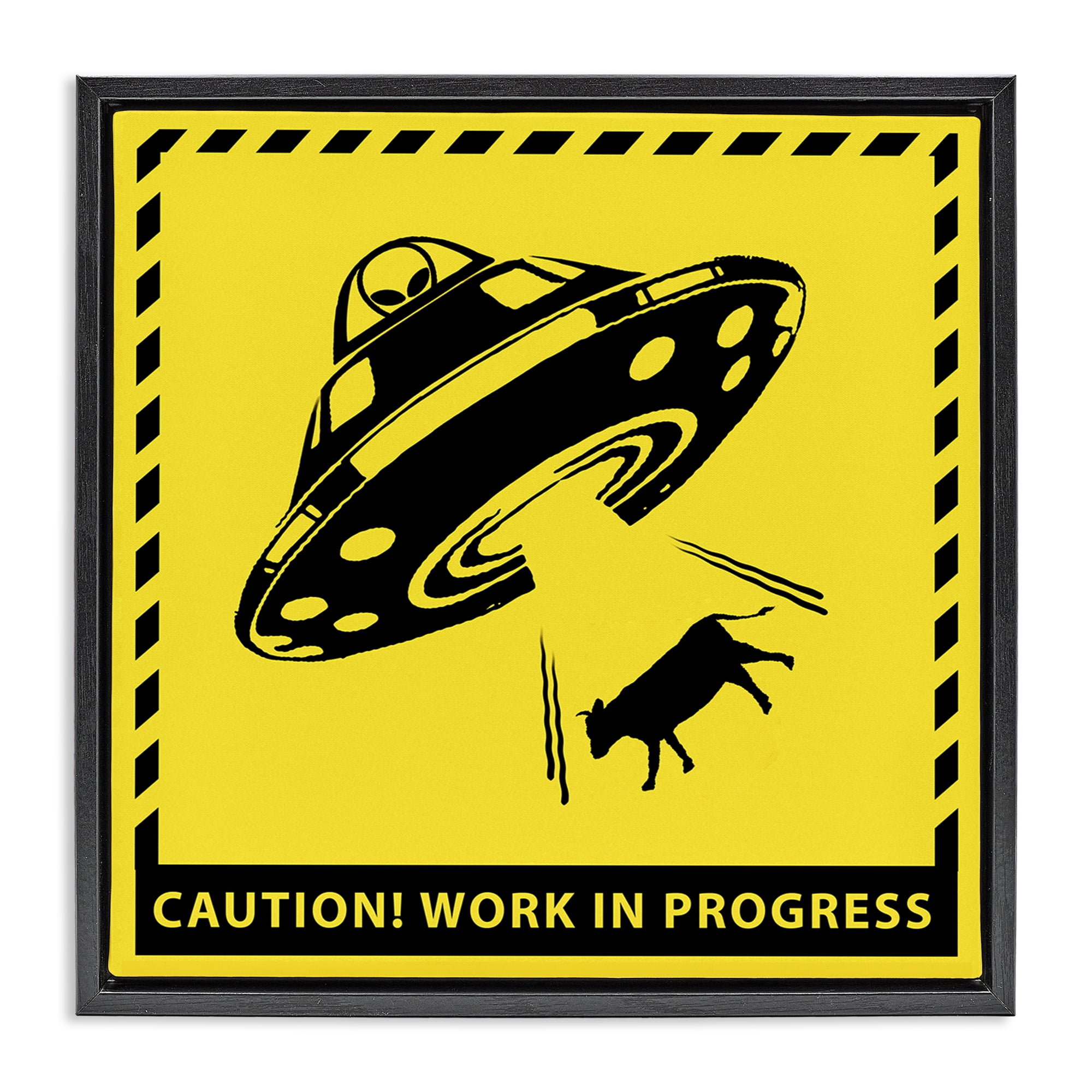 Stupell Industries Work In Progress UFO Novelty & Humor Painting Black Floater Framed Canvas Art Print Wall Art, 25 x 25