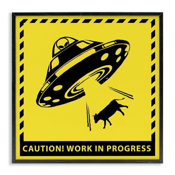 Stupell Industries Work In Progress UFO Novelty & Humor Painting Black Framed Art Print Wall Art, 12 x 12