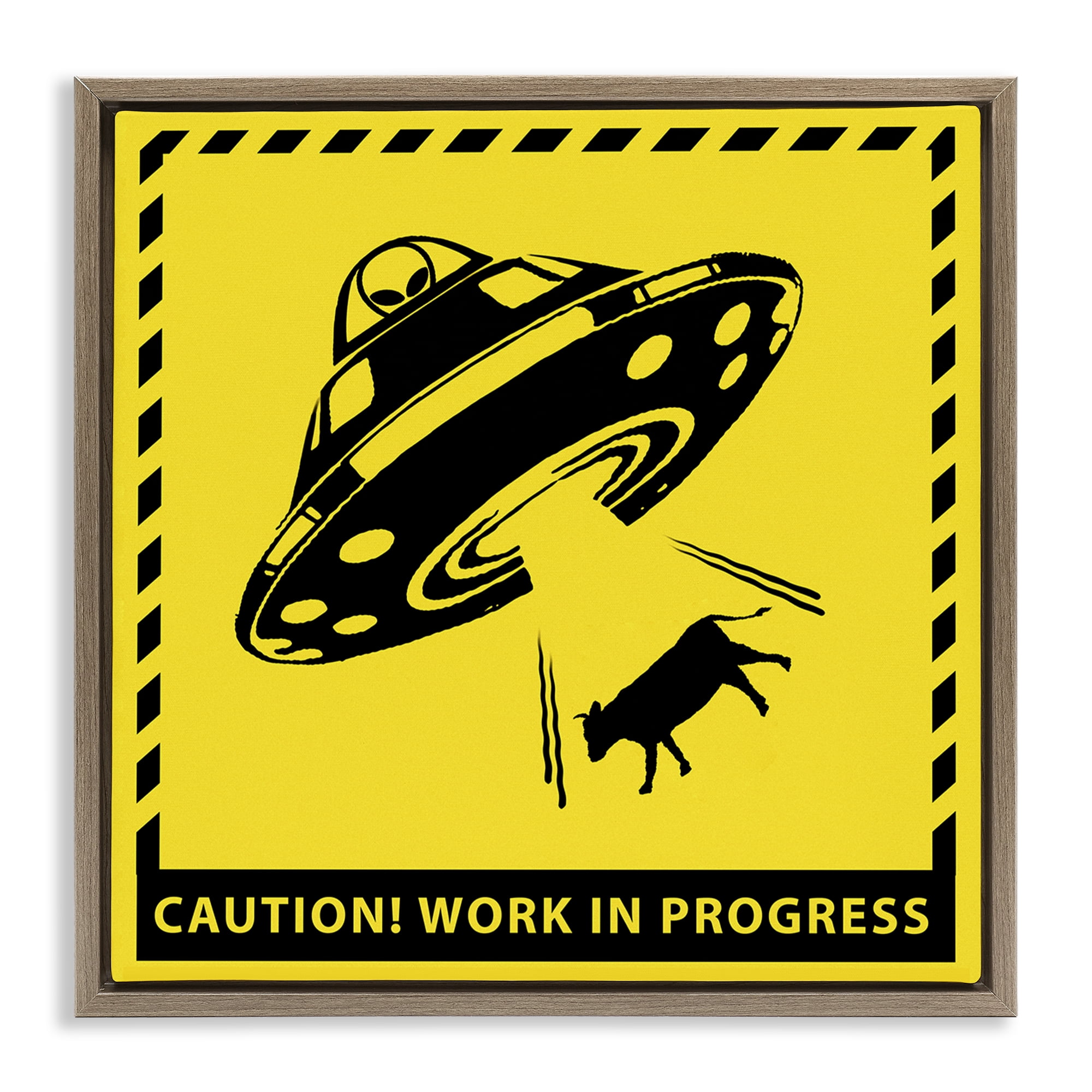 Stupell Industries Work In Progress UFO Novelty & Humor Painting Brown Floater Framed Canvas Art Print Wall Art, 18 x 18