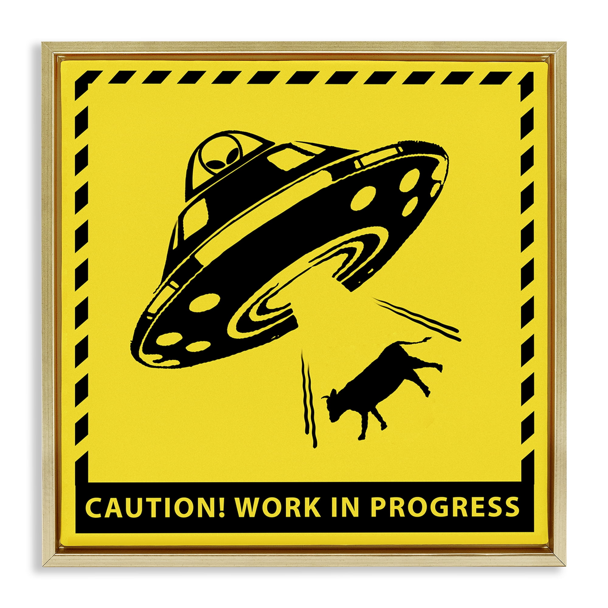 Stupell Industries Work In Progress UFO Novelty & Humor Painting Gold Floater Framed Canvas Art Print Wall Art, 25 x 25