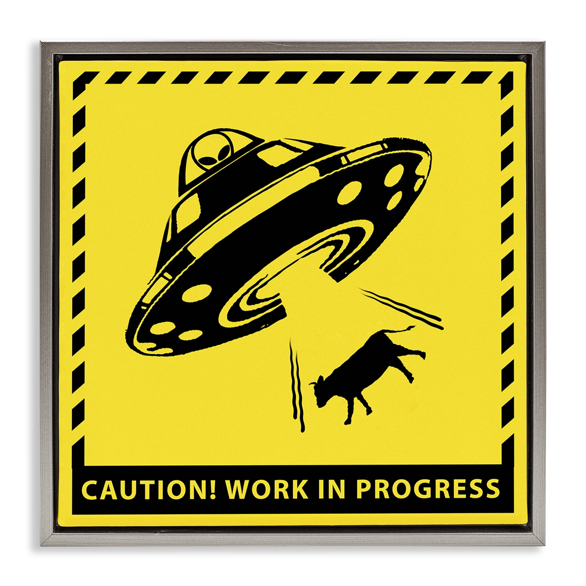Stupell Industries Work In Progress UFO Novelty & Humor Painting Gray Floater Framed Canvas Art Print Wall Art, 25 x 25