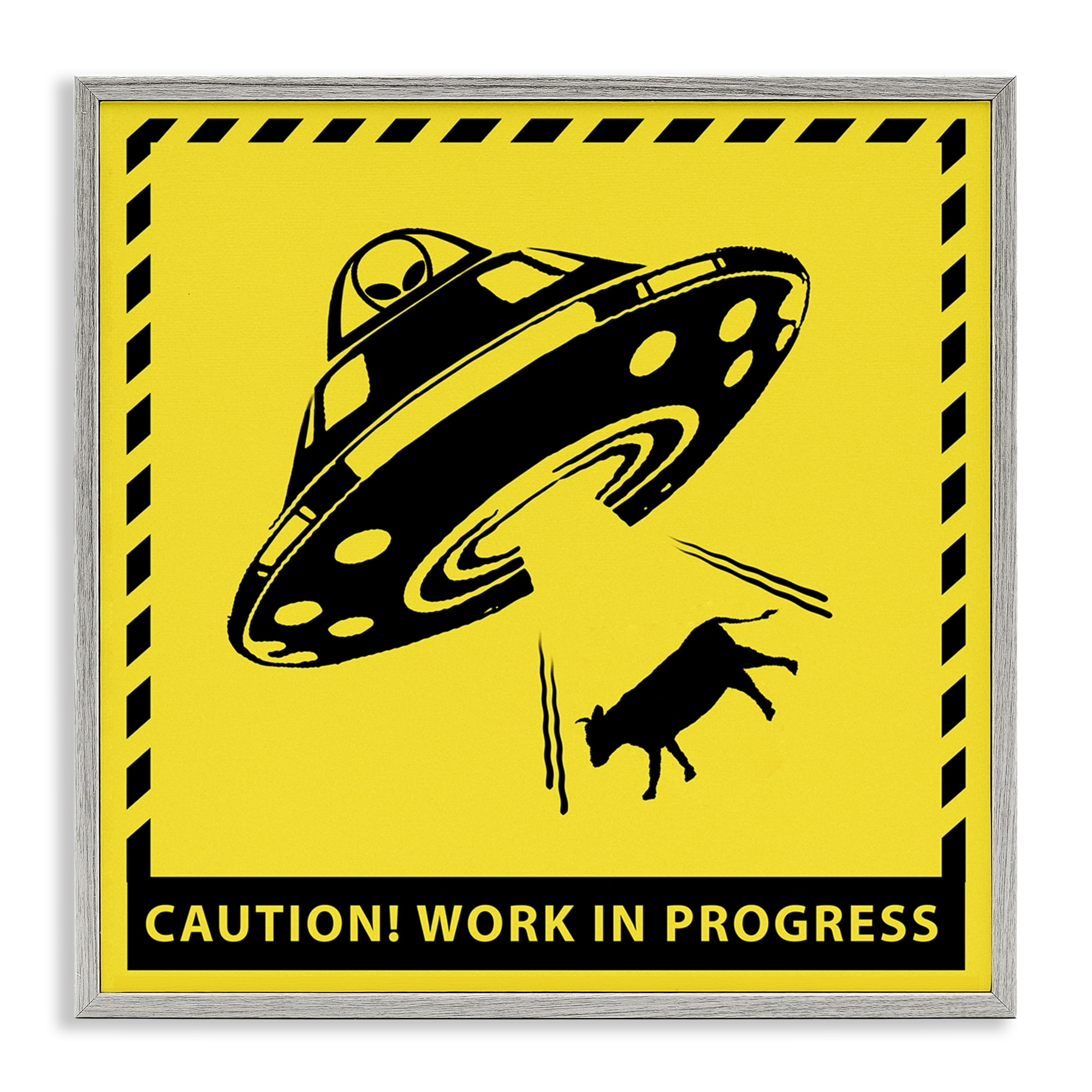 Stupell Industries Work In Progress UFO Novelty & Humor Painting Gray Framed Art Print Wall Art, 12 x 12