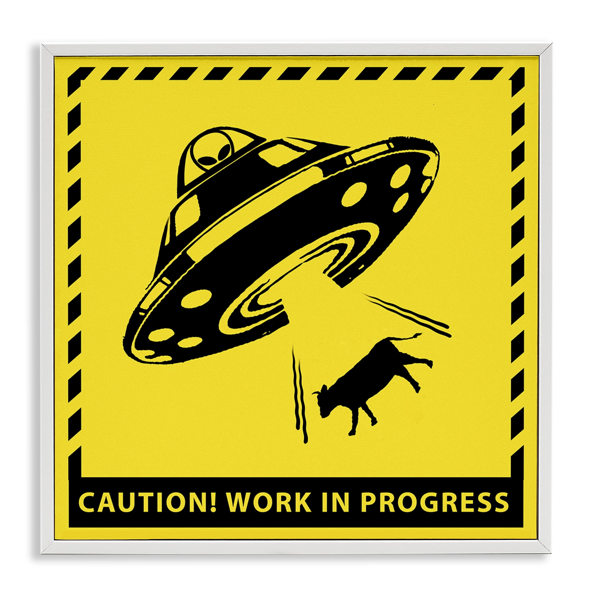 Stupell Industries Work In Progress UFO Novelty & Humor Painting White Framed Art Print Wall Art, 12 x 12