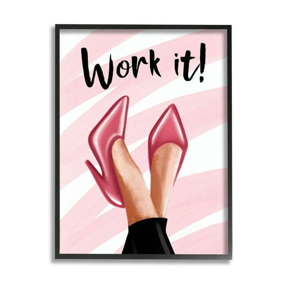 Stupell Industries Work It Fashion Heels Graphic Art Black Framed Art Print Wall Art, Design by Elizabeth Tyndall