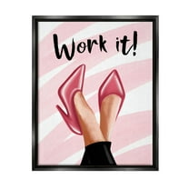 Stupell Industries Work It Fashion Heels Graphic Art Jet Black Floating Framed Canvas Print Wall Art, Design by Elizabeth Tyndall