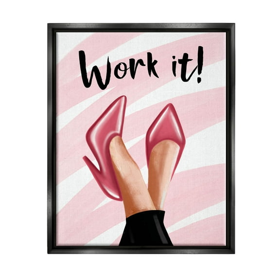 Stupell Industries Work It Fashion Heels Graphic Art Jet Black Floating Framed Canvas Print Wall Art, Design by Elizabeth Tyndall