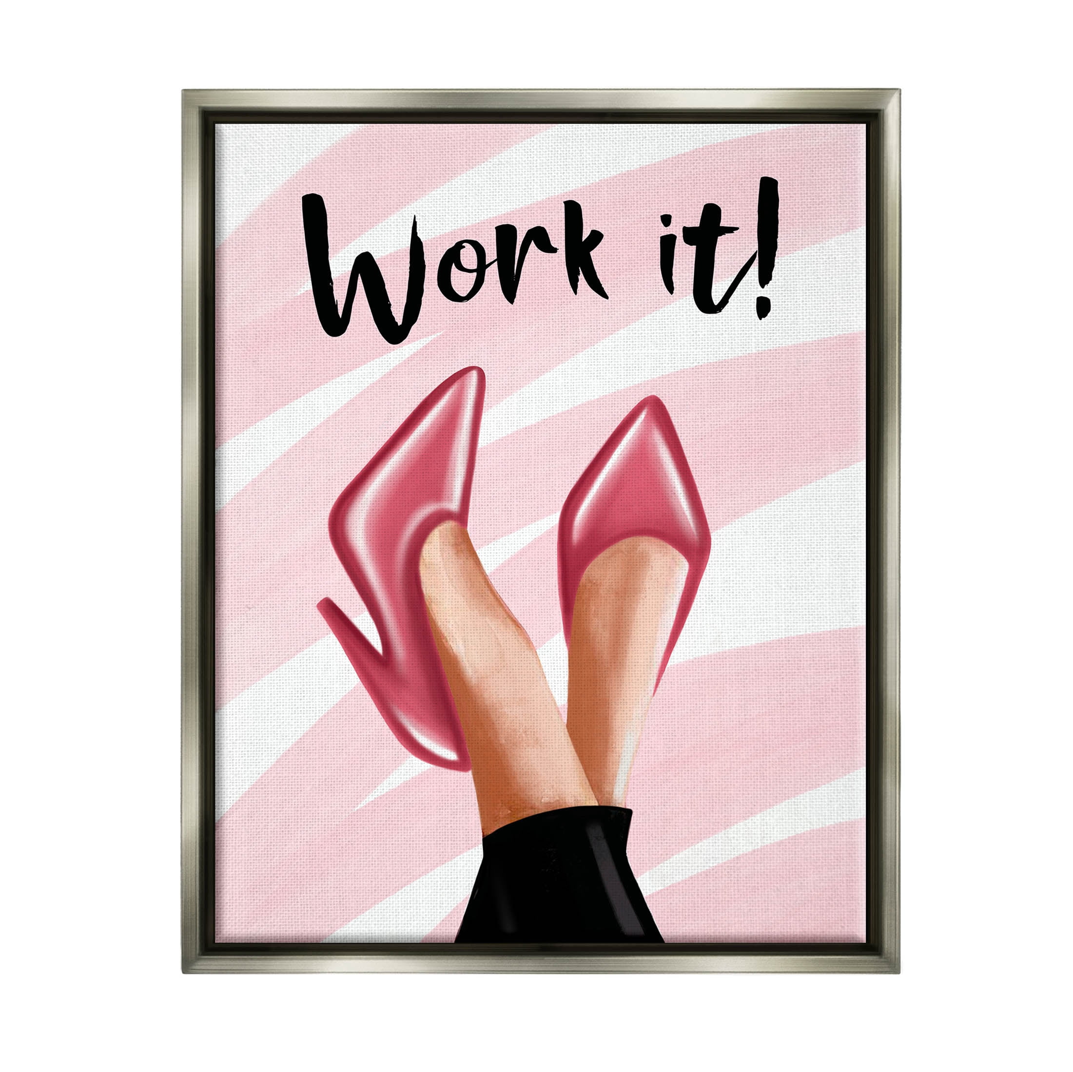 Stupell Industries Work It Fashion Heels Graphic Art Luster Gray Floating Framed Canvas Print Wall Art, Design by Elizabeth Tyndall