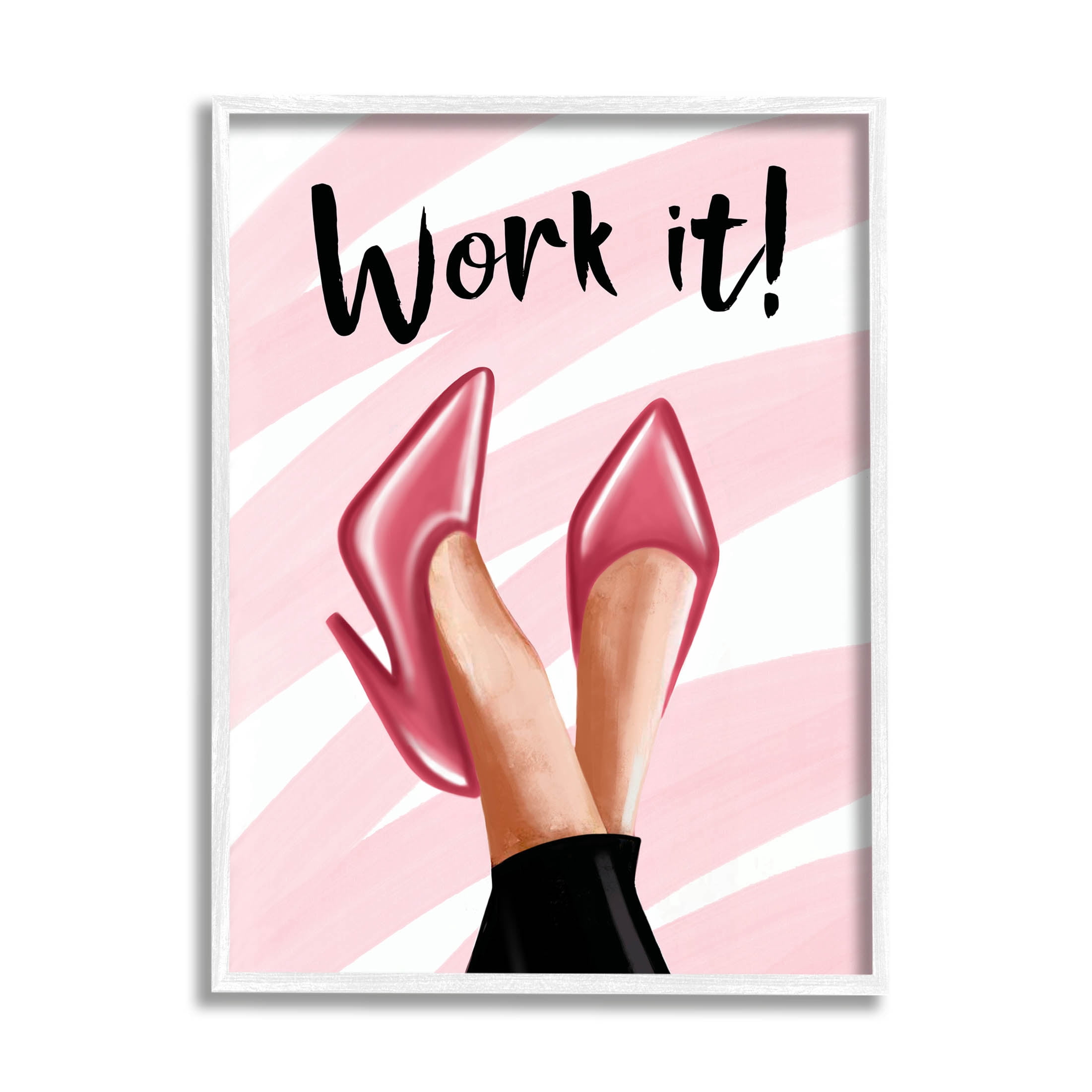 Stupell Industries Work It Fashion Heels Graphic Art White Framed Art Print Wall Art, Design by Elizabeth Tyndall