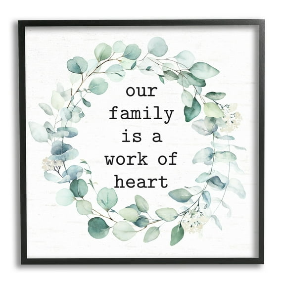 Stupell Industries Work Of Heart Family Phrase Botanical Blooms Wreath Graphic Art Black Framed Art Print Wall Art, Design by Lettered and Lined