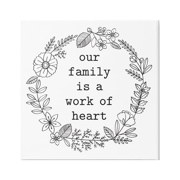 Stupell Industries Work Of Heart Floral Outline Wreath Family Quote Graphic Art Gallery Wrapped Canvas Print Wall Art, Design by Lettered and Lined