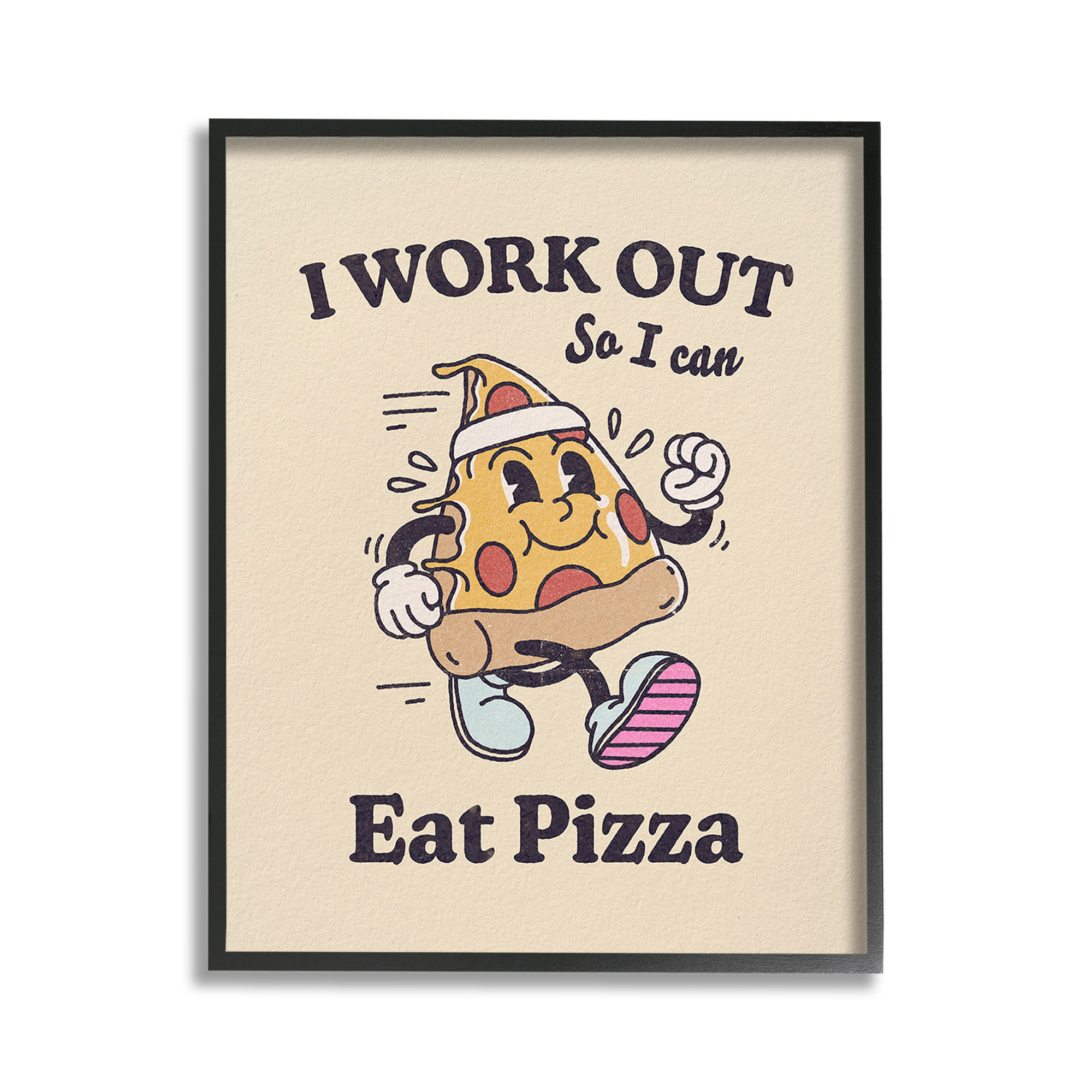 Stupell Industries Work Out To Eat Pizza Food & Beverage Painting Black Framed Art Print Wall Art, 11 x 14