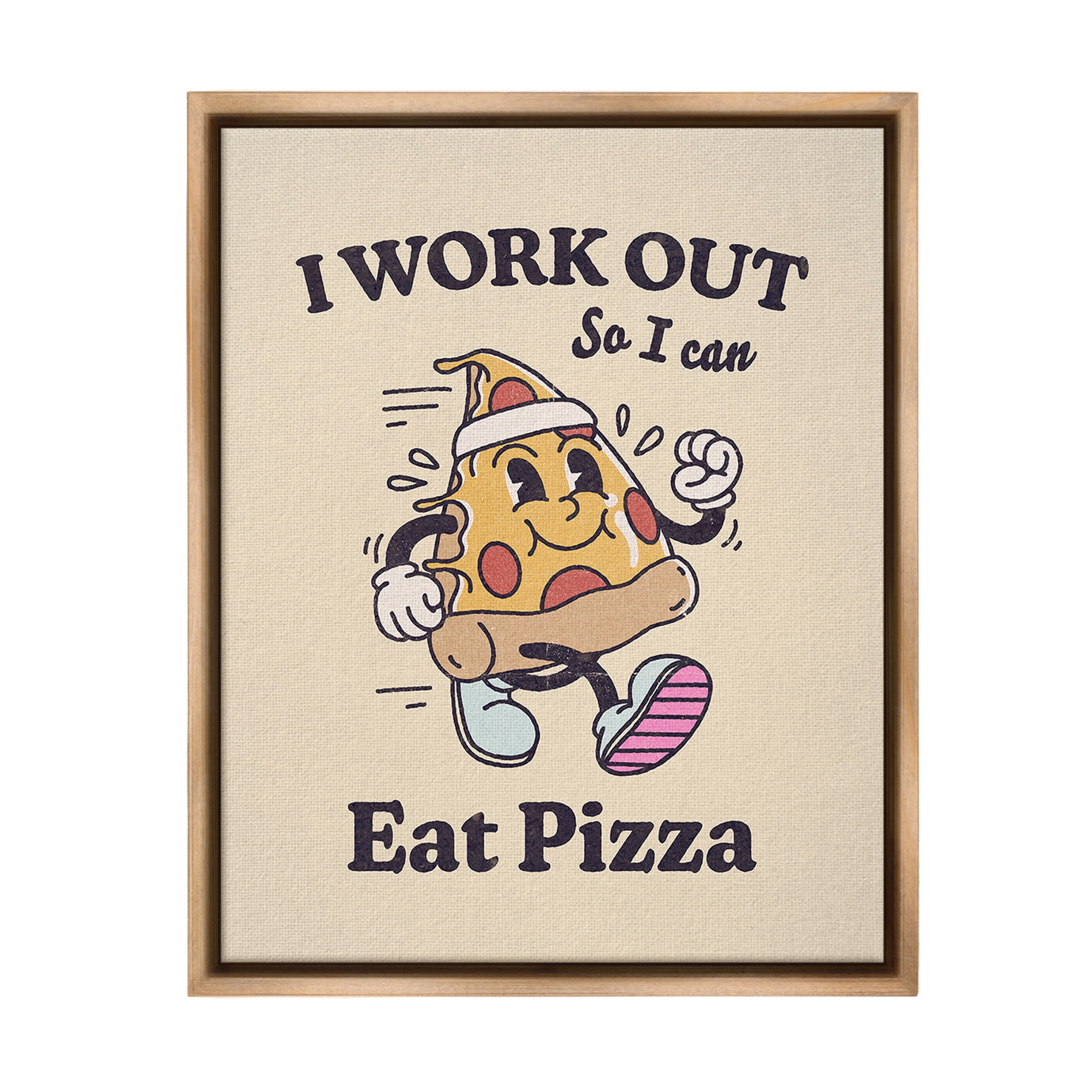 Stupell Industries Work Out To Eat Pizza Food & Beverage Painting Brown Floater Framed Canvas Art Print Wall Art, 17 x 21