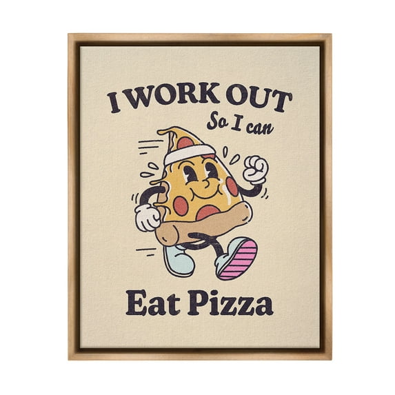 Stupell Industries Work Out To Eat Pizza Food & Beverage Painting Brown Floater Framed Canvas Art Print Wall Art, 25 x 31