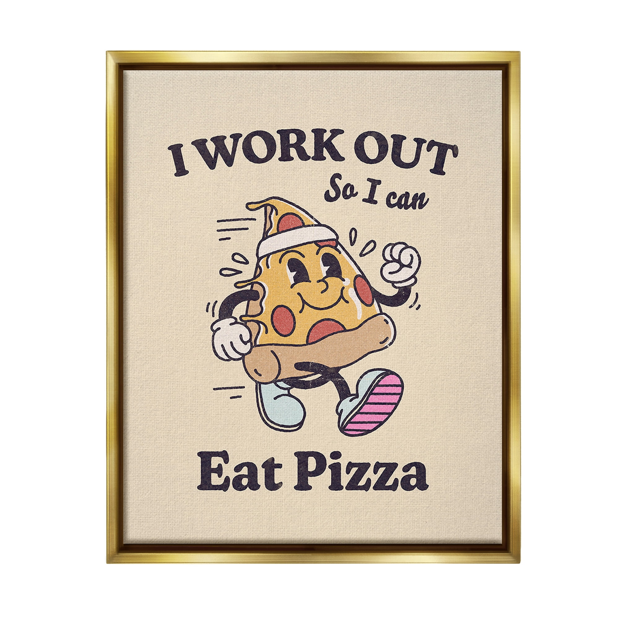 Stupell Industries Work Out To Eat Pizza Food & Beverage Painting Gold Floater Framed Canvas Art Print Wall Art, 25 x 31