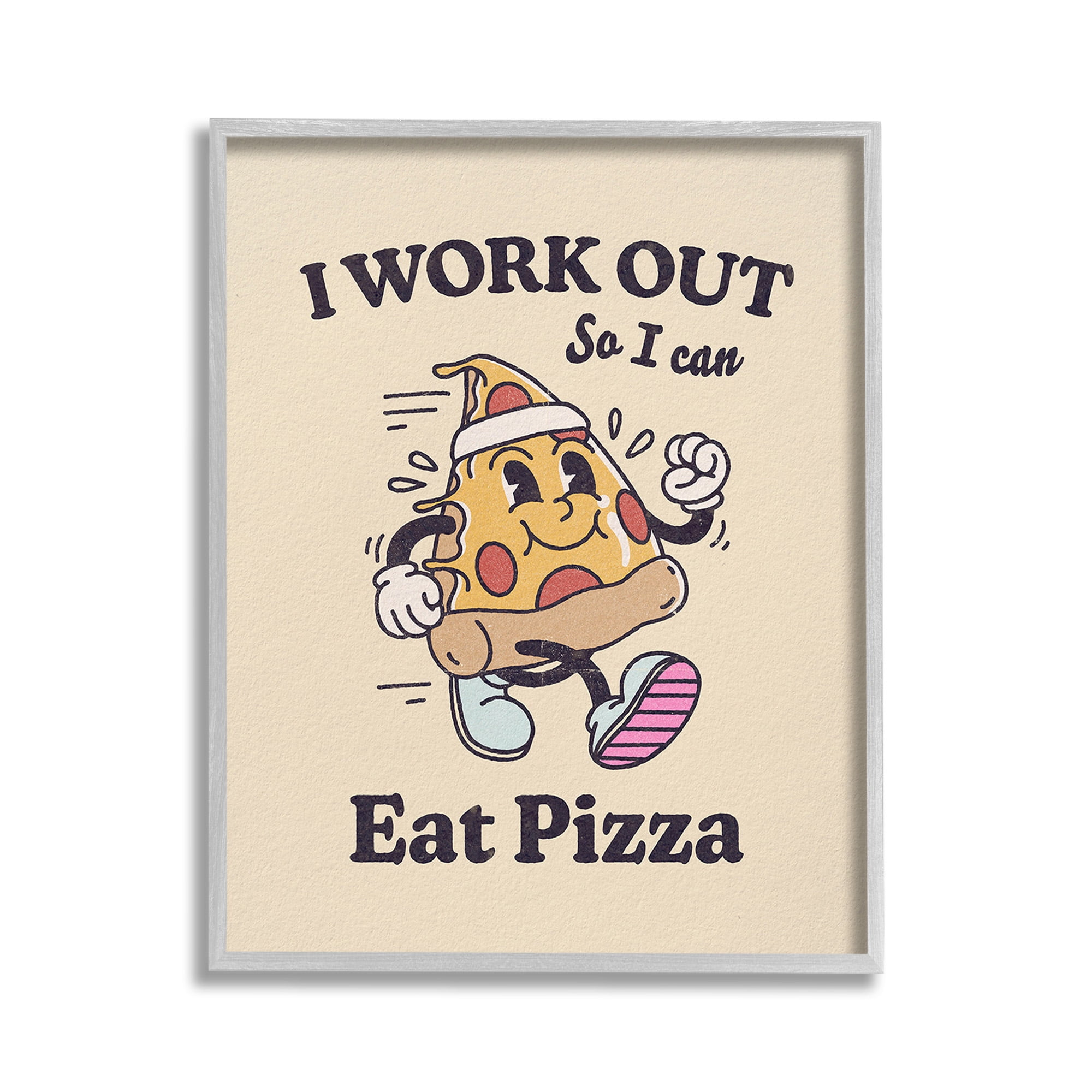 Stupell Industries Work Out To Eat Pizza Food & Beverage Painting Gray Framed Art Print Wall Art, 11 x 14