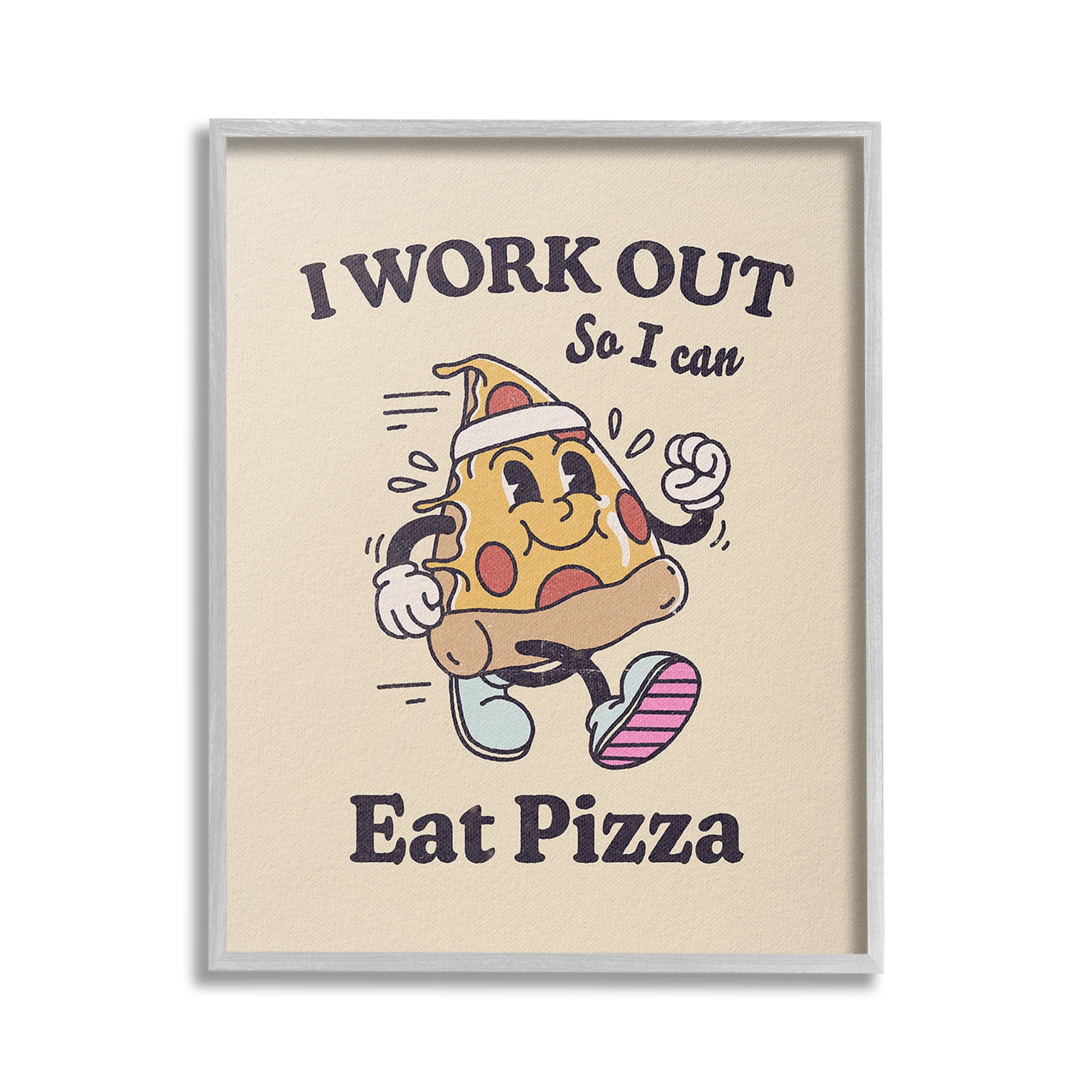 Stupell Industries Work Out To Eat Pizza Food & Beverage Painting Gray Framed Art Print Wall Art, 16 x 20