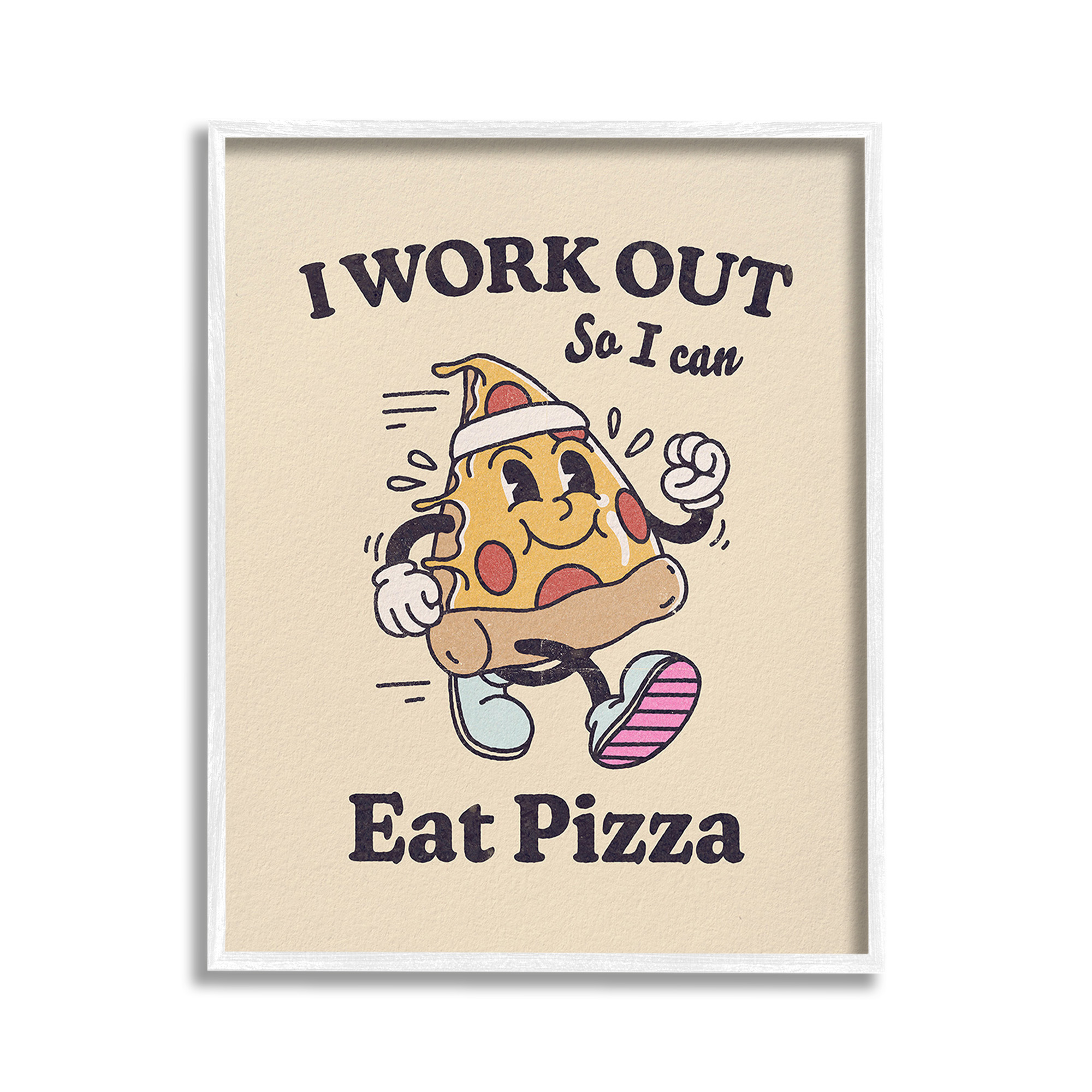 Stupell Industries Work Out To Eat Pizza Food & Beverage Painting White Framed Art Print Wall Art, 11 x 14
