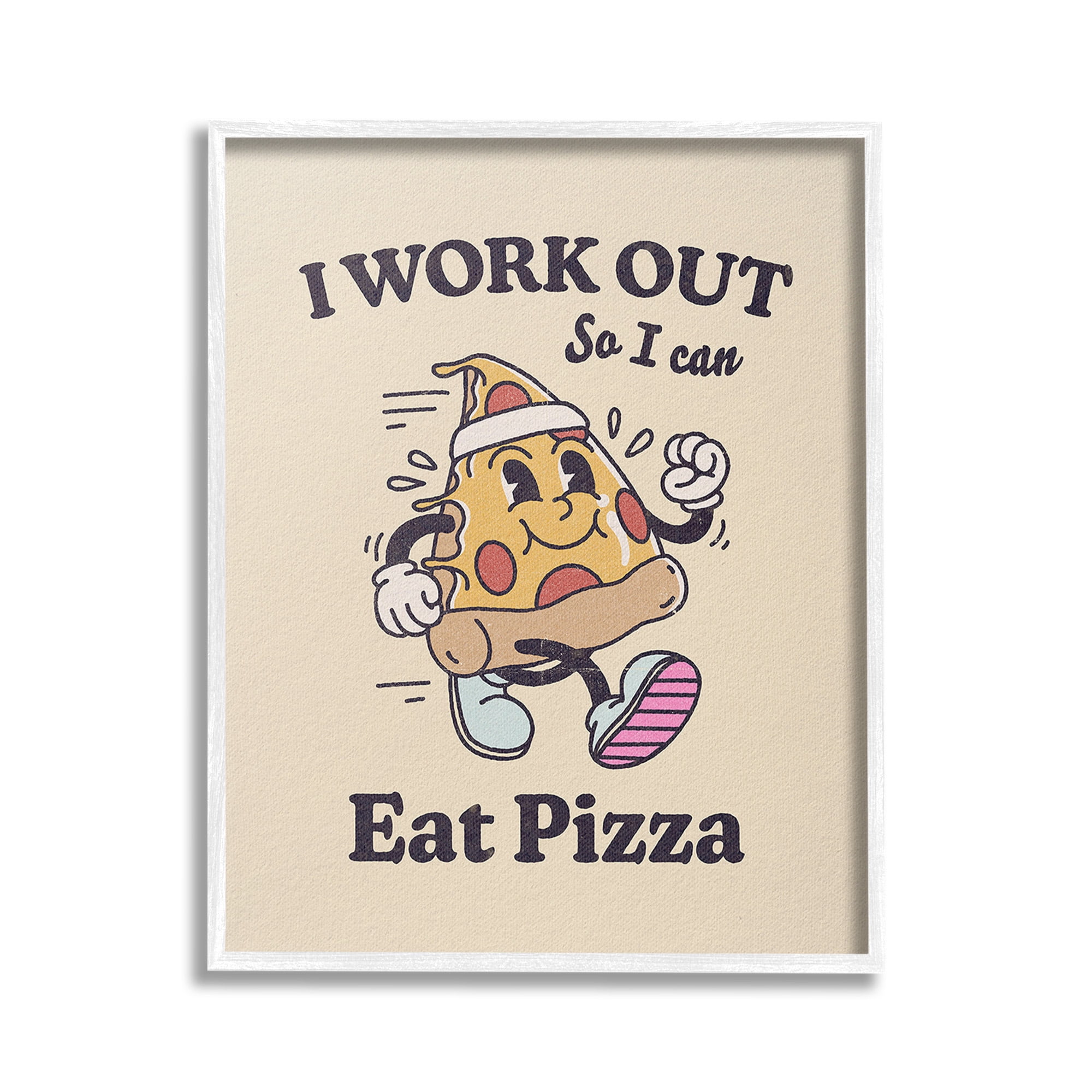 Stupell Industries Work Out To Eat Pizza Food & Beverage Painting White Framed Art Print Wall Art, 24 x 30