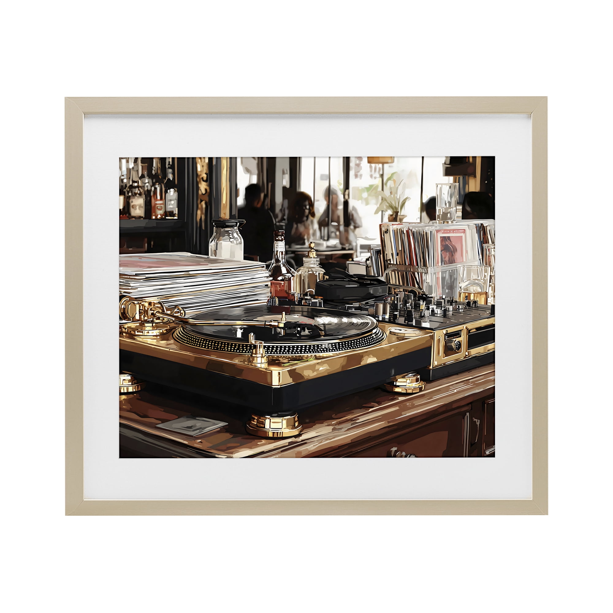 Stupell Industries Work Place Vintage Gold Turntable Birch Framed Print Under Glass, design by Franklyn Gregory