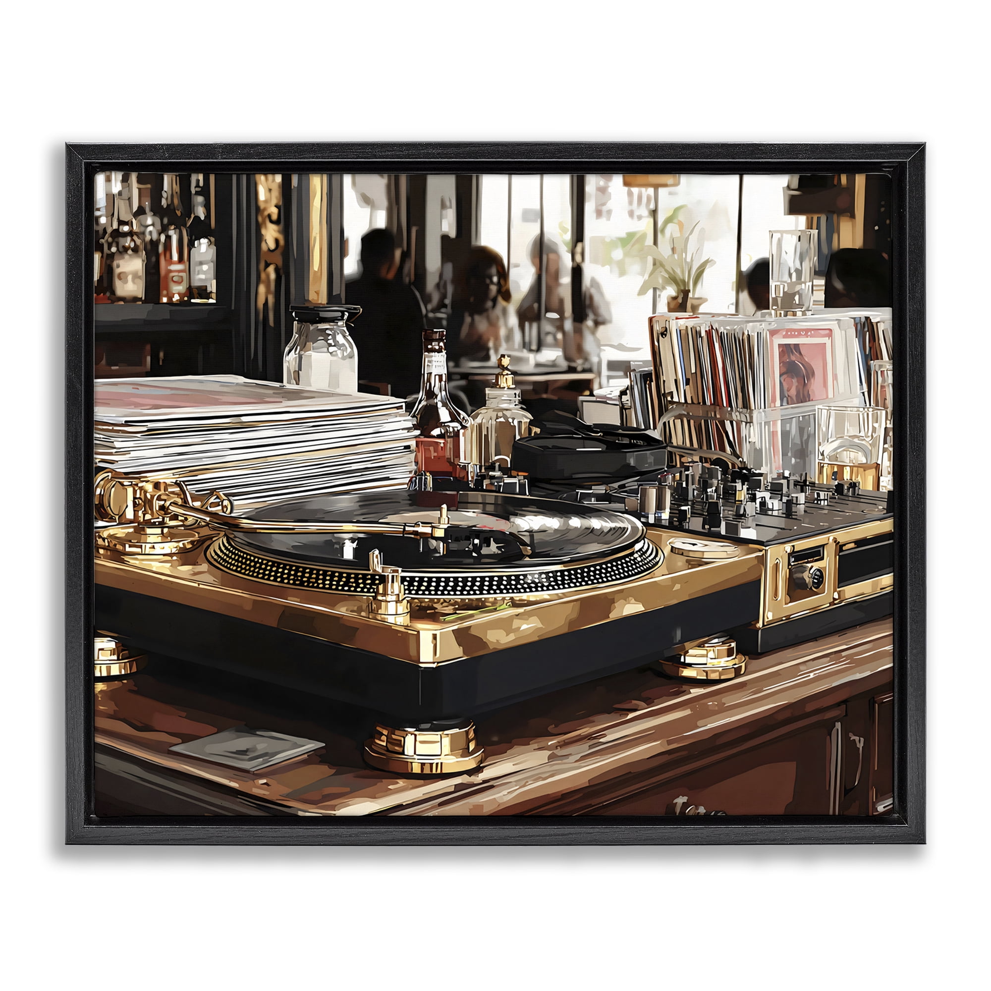 Stupell Industries Work Place Vintage Gold Turntable Black Framed Floater Canvas Wall Art, design by Franklyn Gregory