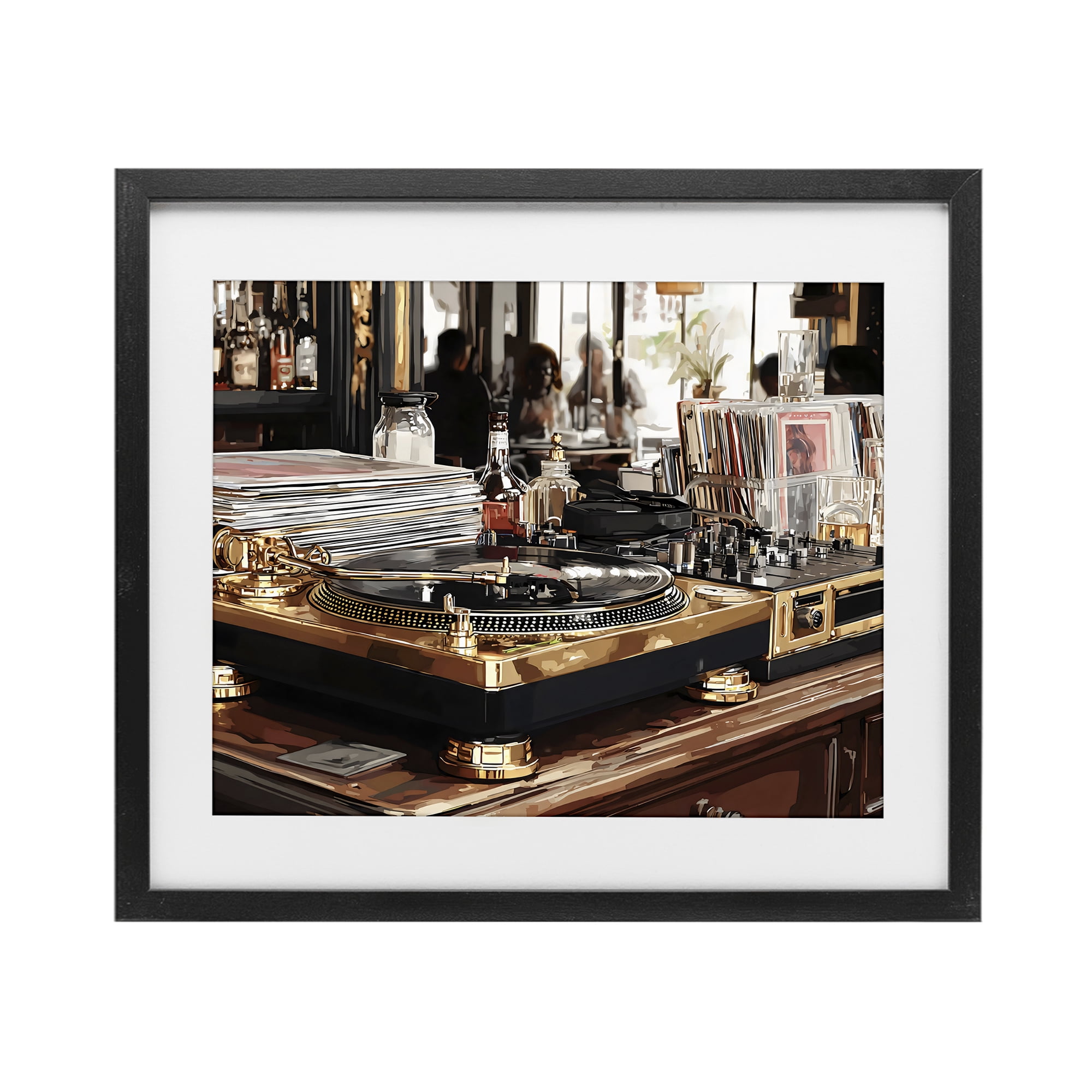 Stupell Industries Work Place Vintage Gold Turntable Black Framed Print Under Glass, design by Franklyn Gregory