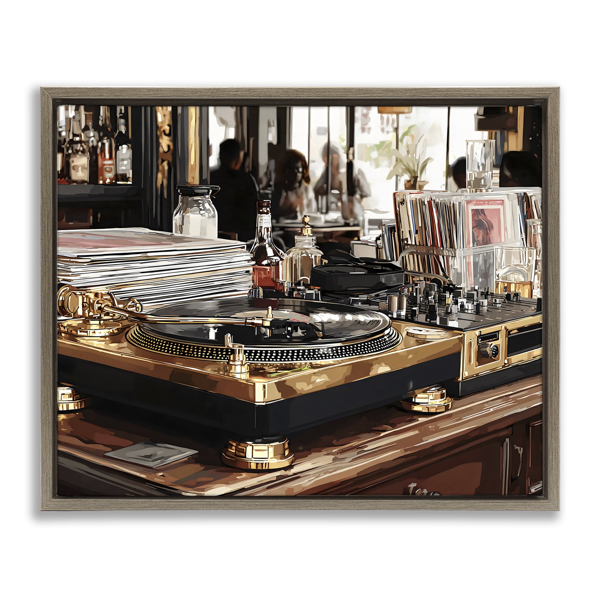 Stupell Industries Work Place Vintage Gold Turntable Brown Framed Floater Canvas Wall Art, design by Franklyn Gregory