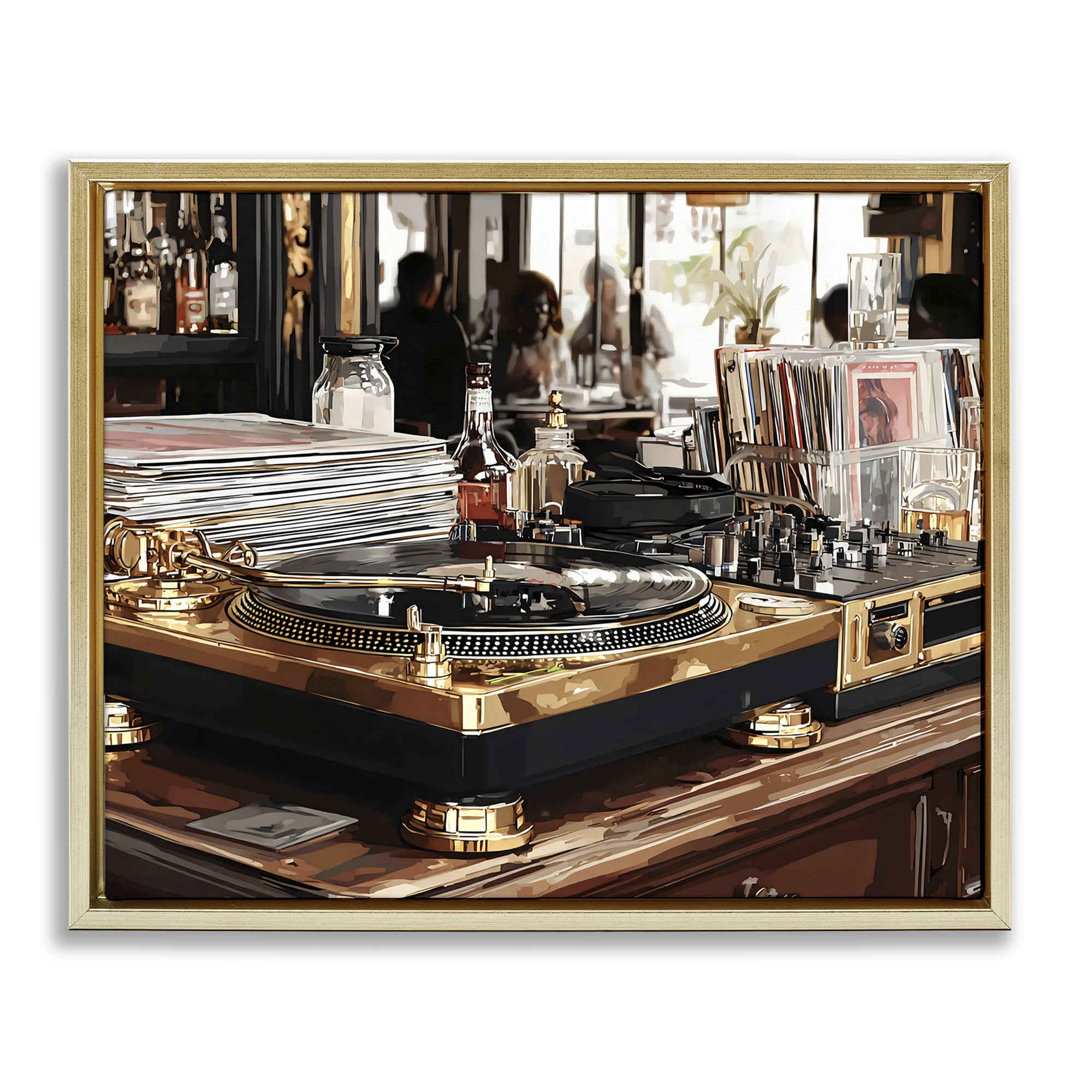 Stupell Industries Work Place Vintage Gold Turntable Gold Framed Floater Canvas Wall Art, design by Franklyn Gregory