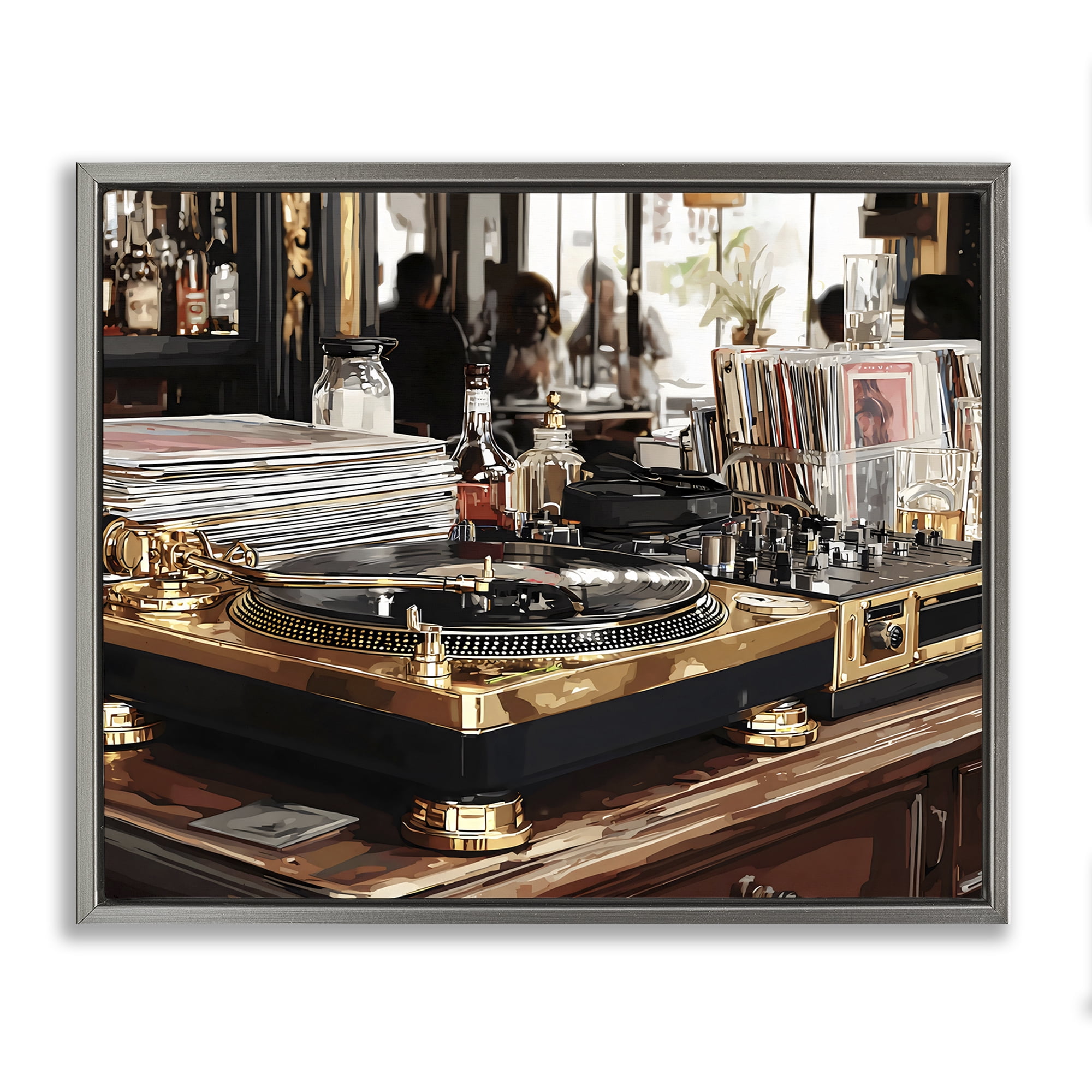 Stupell Industries Work Place Vintage Gold Turntable Gray Framed Floater Canvas Wall Art, design by Franklyn Gregory