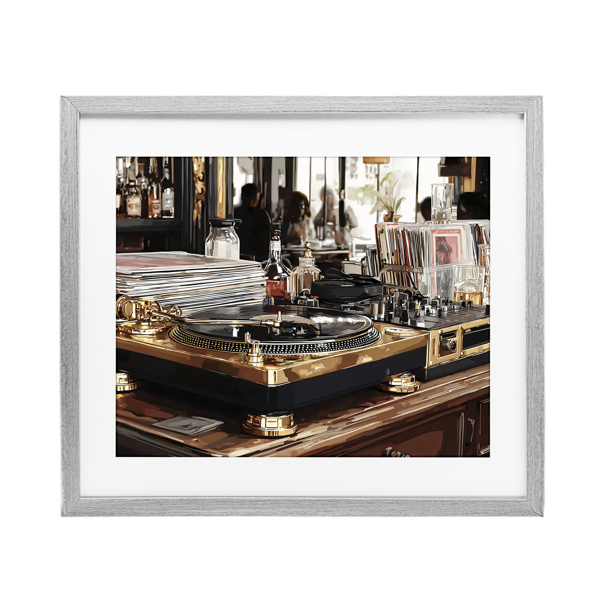 Stupell Industries Work Place Vintage Gold Turntable Gray Framed Print Under Glass, design by Franklyn Gregory