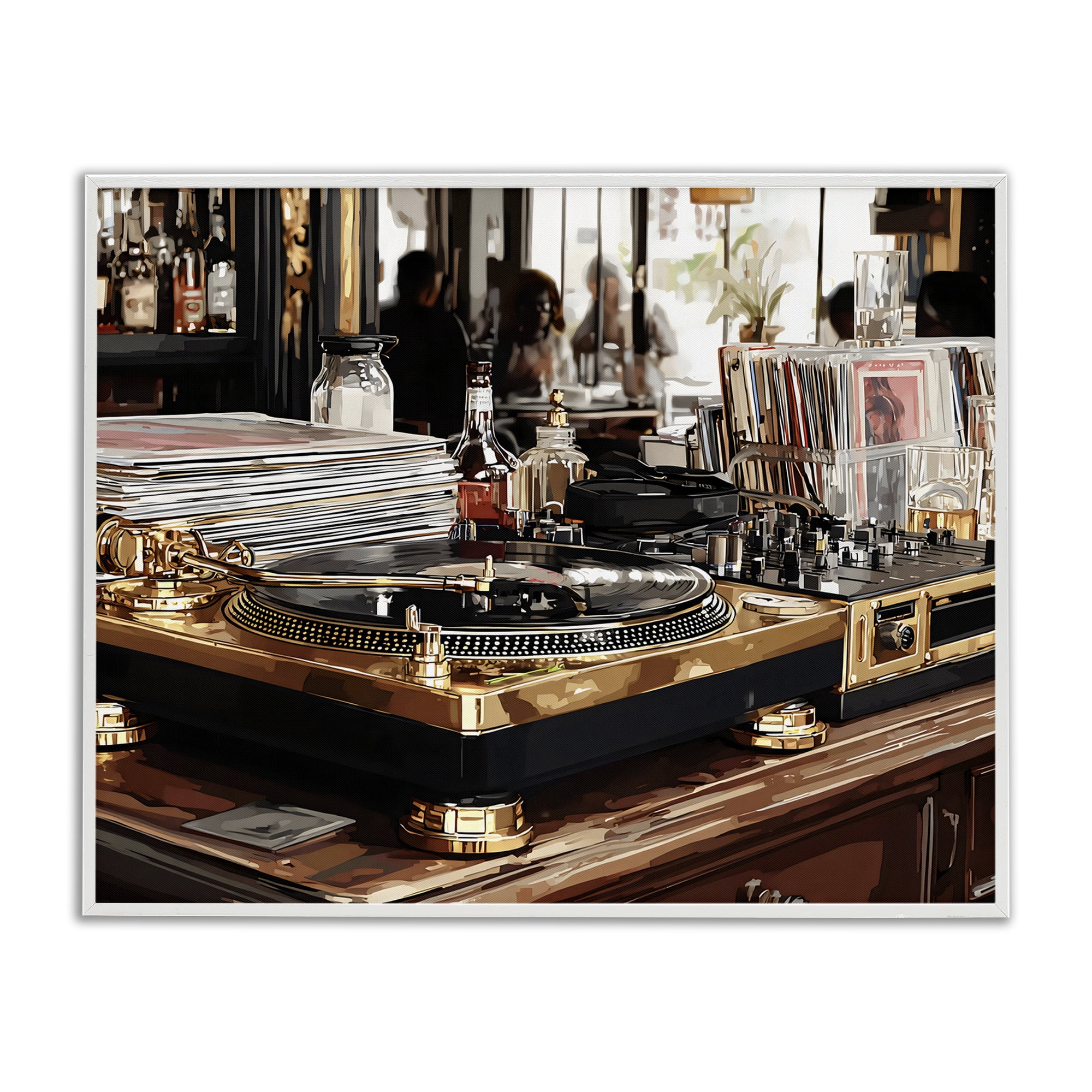 Stupell Industries Work Place Vintage Gold Turntable White Framed Giclee Art, design by Franklyn Gregory