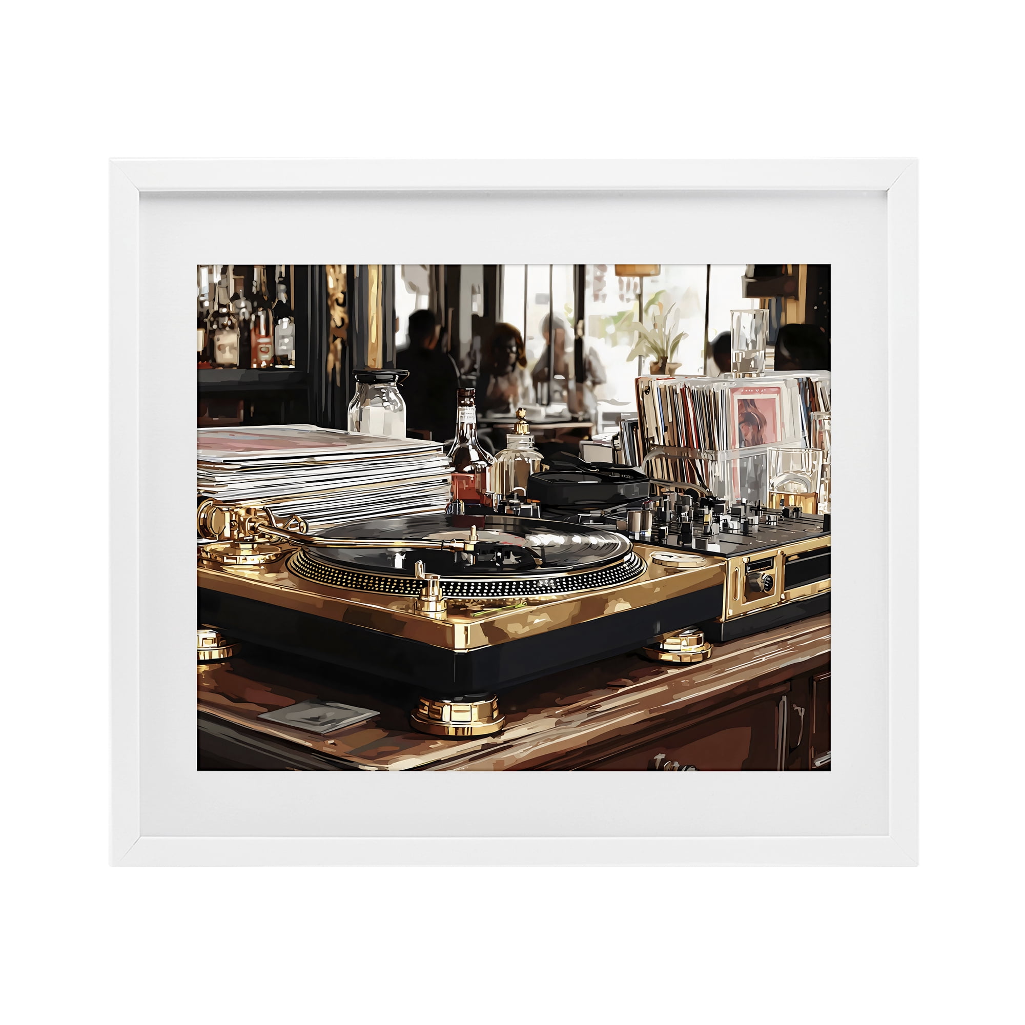 Stupell Industries Work Place Vintage Gold Turntable White Framed Print Under Glass, design by Franklyn Gregory