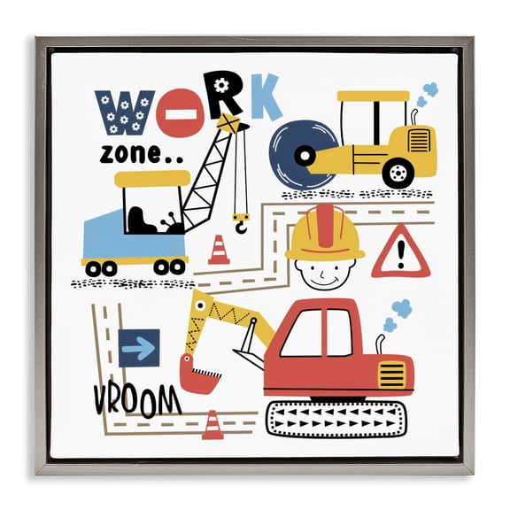 Stupell Industries Work Zone Construction Essentials Gray Framed Floater Canvas Wall Art, design by Creative Studio