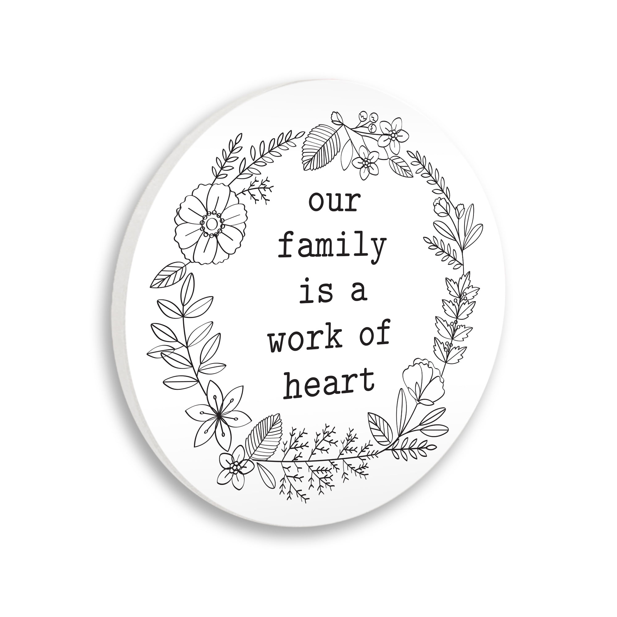 Stupell Industries Work of Heart Family Phrase Floral Wreath Border Graphic Art Unframed Art Print Wall Art, Design by Lettered and Lined