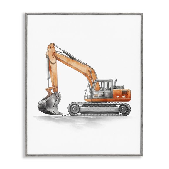 Stupell Industries Working Trucks Excavator Gray Framed Giclee Art, design by Christine Simpson Art