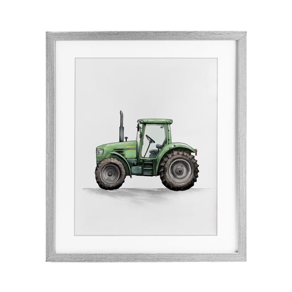 Stupell Industries Working Trucks Green Tractor Gray Framed Print Under Glass, design by Christine Simpson Art