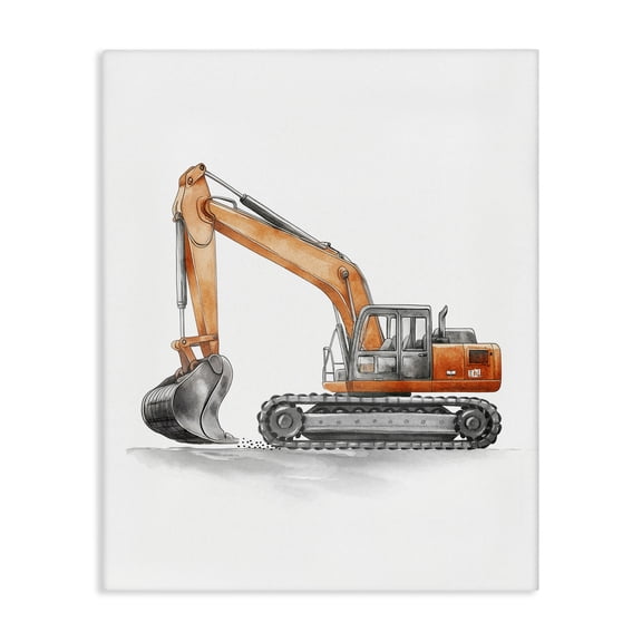 Stupell Industries Working Trucks Orange Excavator Transportation Painting Wrapped Canvas Canvas Art Print Wall Art, 36 x 48
