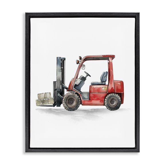 Stupell Industries Working Trucks Red Forklift Transportation Painting Black Floater Framed Canvas Art Print Wall Art, 17 x 21
