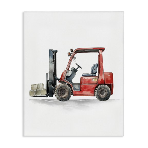 Stupell Industries Working Trucks Red Forklift Transportation Painting Wrapped Canvas Canvas Art Print Wall Art, 36 x 48