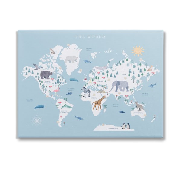 Stupell Industries World Animals Map Animals & Insects Painting Gallery Wrapped Canvas Art Print Wall Art, 48 x 36