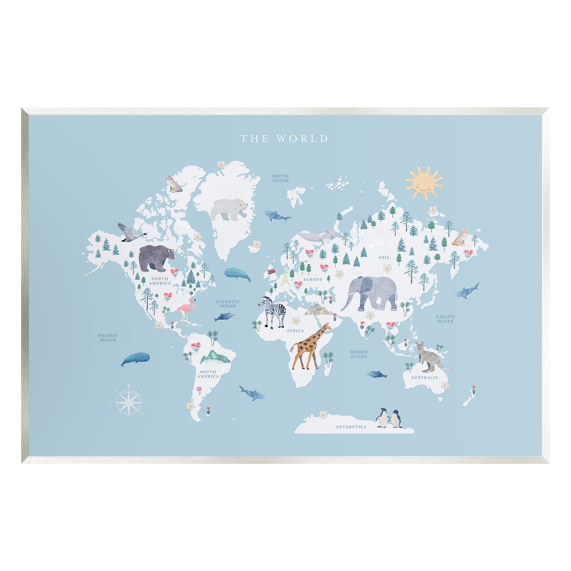 Stupell Industries World Animals Map Animals & Insects Painting Unframed Art Print Wall Art, 15 x 10