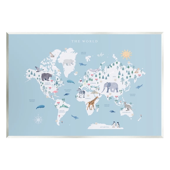 Stupell Industries World Animals Map Animals & Insects Painting Unframed Art Print Wall Art, 15 x 10