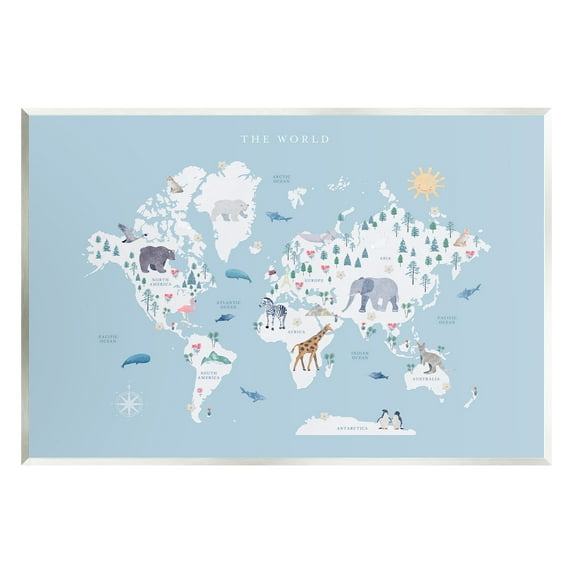 Stupell Industries World Animals Map Animals & Insects Painting Unframed Art Print Wall Art, 19 x 13