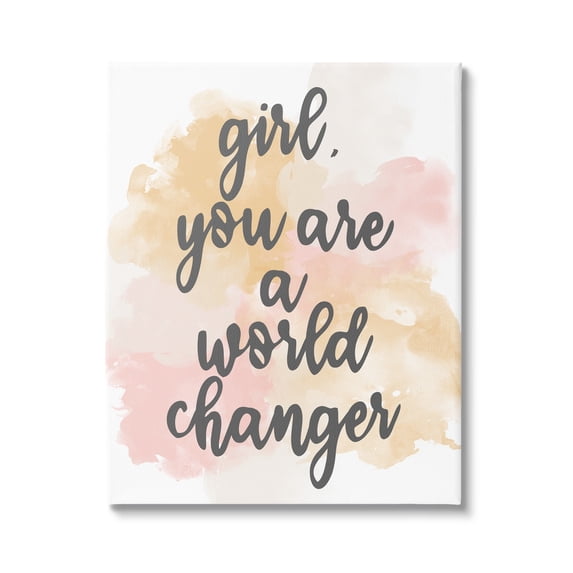 Stupell Industries World Changer Girl Empowering Pastel Calligraphy Phrase Canvas Wall Art, 36 x 48, Design by Kim Allen
