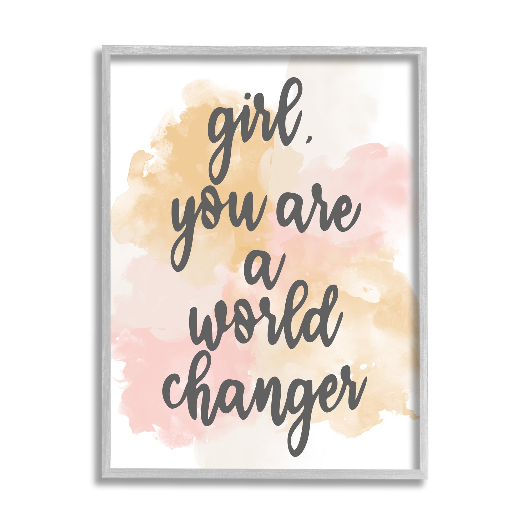 Stupell Industries World Changer Girl Empowering Pastel Calligraphy Phrase Framed Wall Art, 16 x 20, Design by Kim Allen