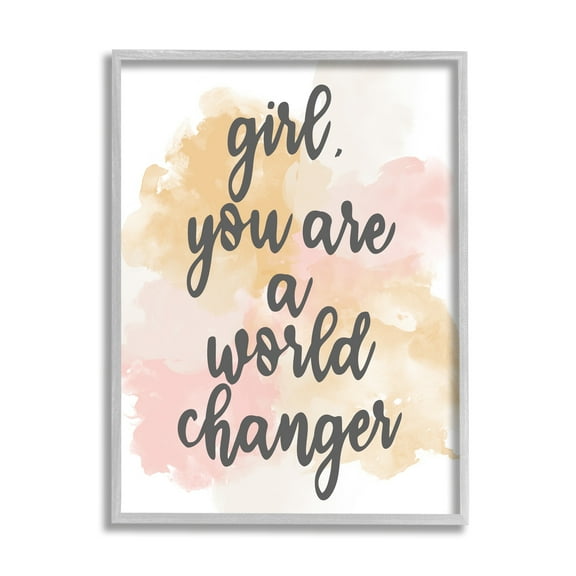 Stupell Industries World Changer Girl Empowering Pastel Calligraphy Phrase Framed Wall Art, 24 x 30, Design by Kim Allen