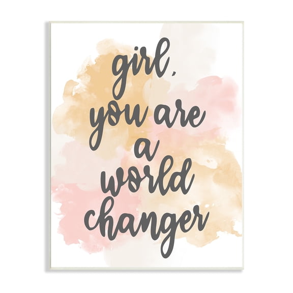 Stupell Industries World Changer Girl Empowering Pastel Calligraphy Phrase Wood Wall Art, 10 x 15, Design by Kim Allen